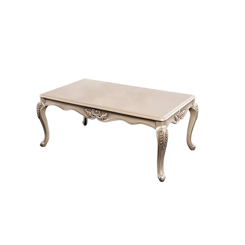 Ery Coffee Table, Champagne Wood Frame, Carved Details, 48 Inch