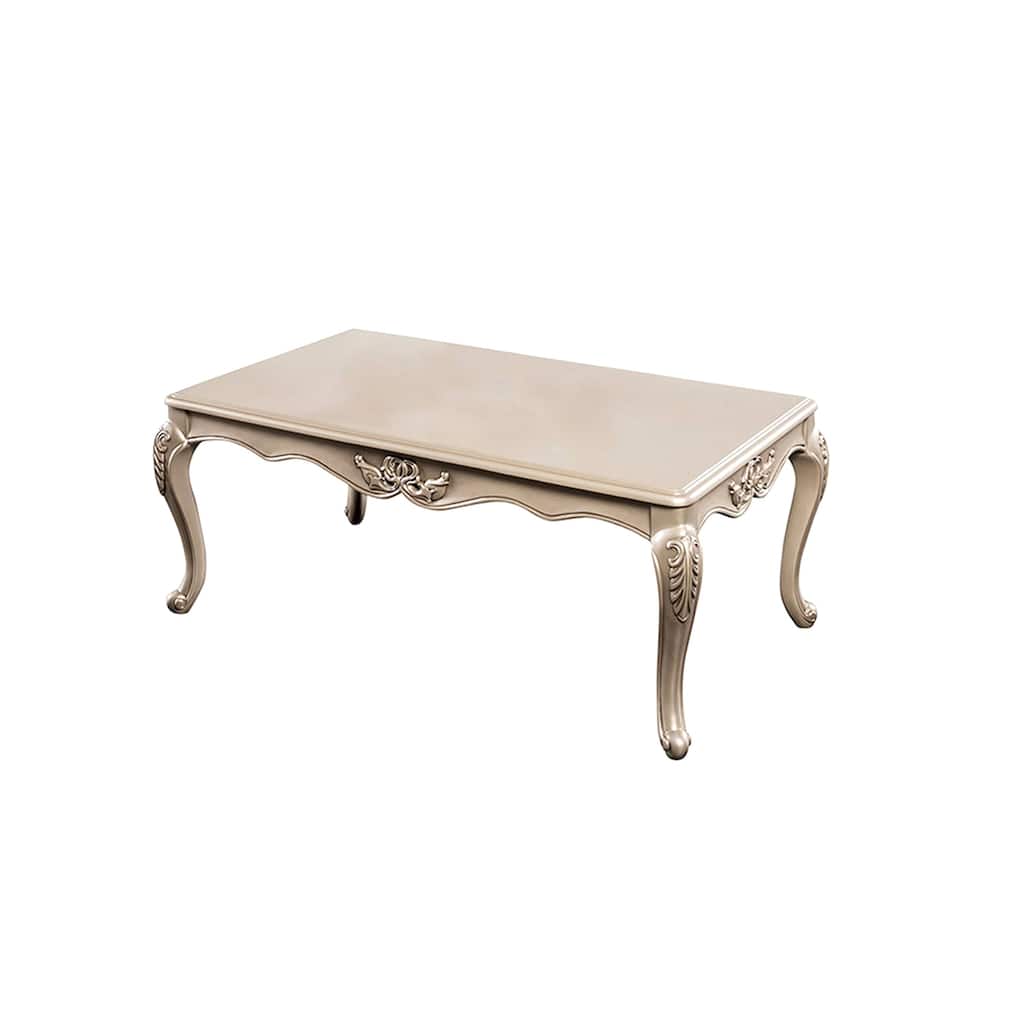 Ery Coffee Table, Champagne Wood Frame, Carved Details, 48 Inch