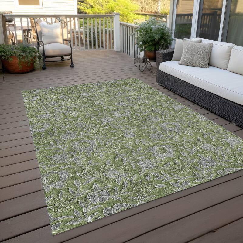 Machine Washable Indoor/ Outdoor Chantille Floral Rug