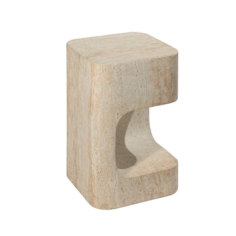 Grover Outdoor Faux Stone Asymmetrical Side Table