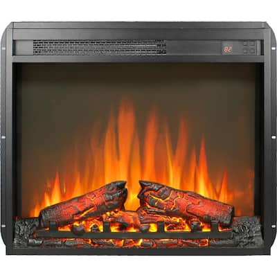 23 inch electric fireplace insert, ultra thin heater with log set & realistic flame