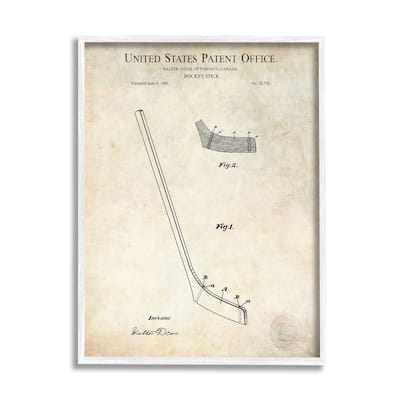 Stupell Vintage Hockey Stick Sports Diagram Patent Blueprint Framed Wall Art - Beige