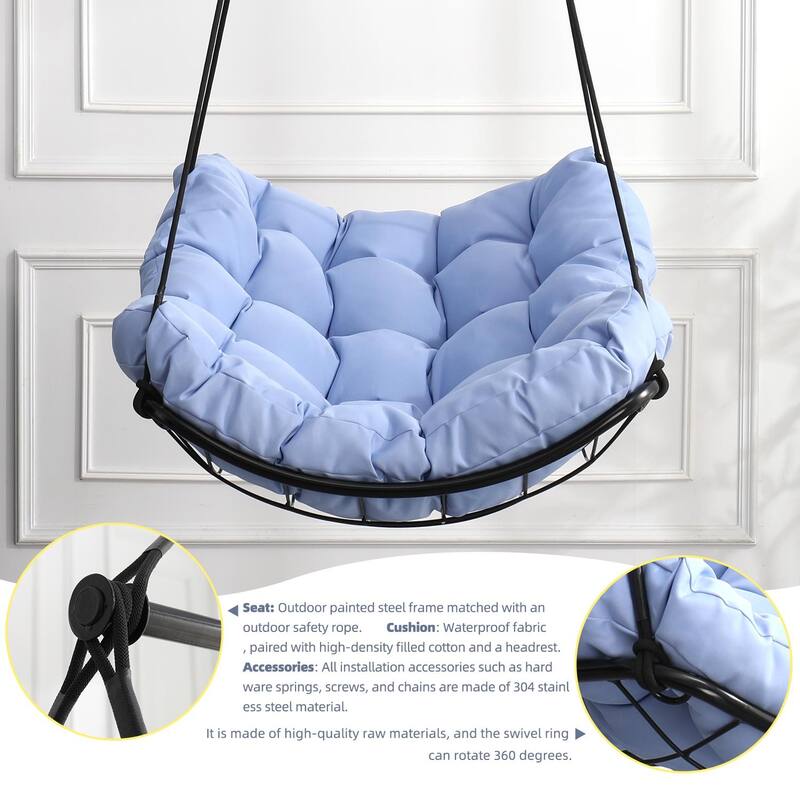 Steel-Frame Hammock Chair Swing with Comfort Cushion - Anti-Slip Safety Rings for Indoor/Outdoor Use in Patio, Bedroom, Balcony