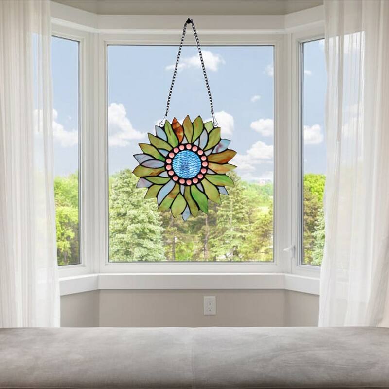 Handcrafted Floral Design Vibrant Multicolor Stained Glass Window Panel