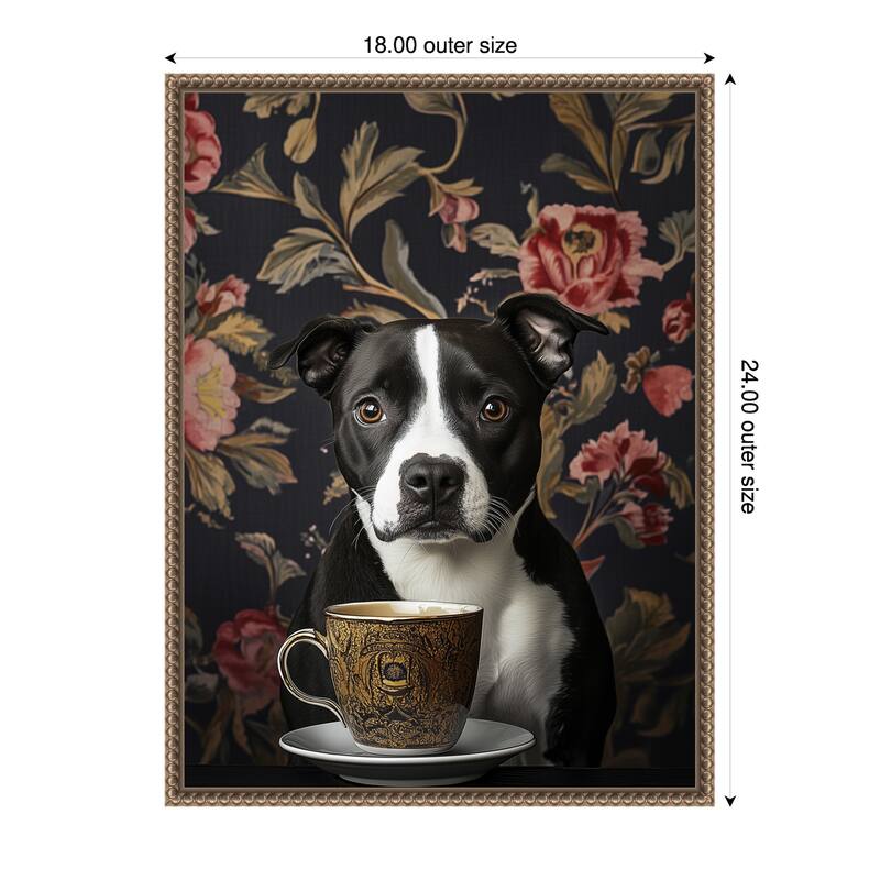 The Refined Staffy Cafe Moment by Mowzu Framed Canvas Wall Art - 18 x 24 in