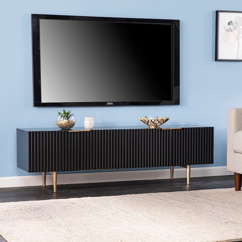 SEI Furniture Parkglen Contemporary Ribbed Wood Media TV Stand for TV's up to 58" - Black