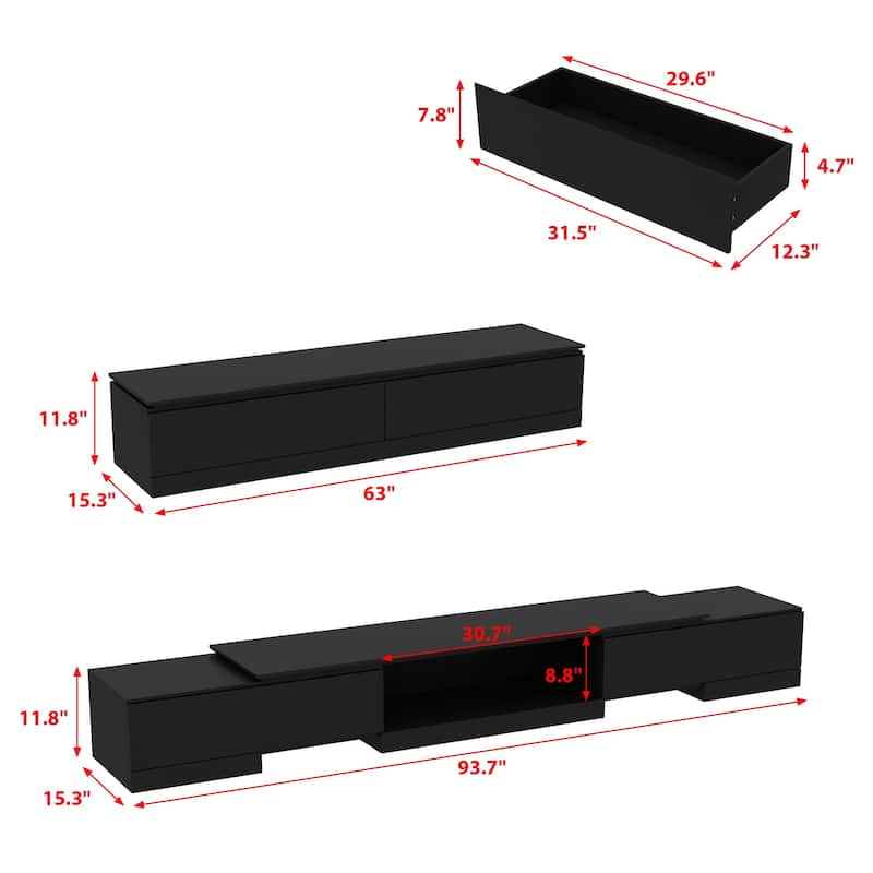 Sleek Entertainment Center with Drawers and Open Shelves
