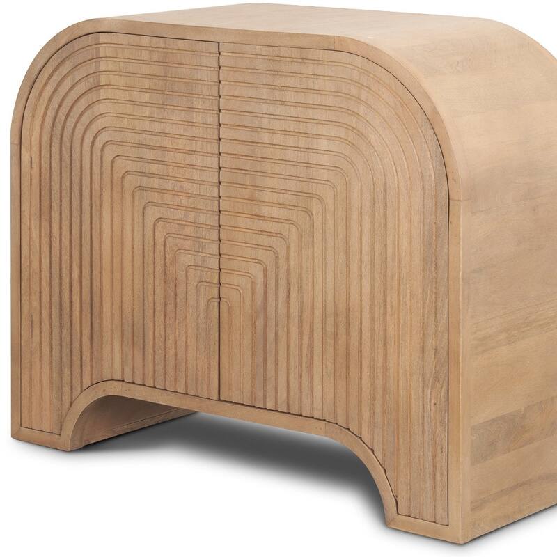 HomeRoots 32" Natural Solid Wood Textured Door Accent Cabinet With Two Doors