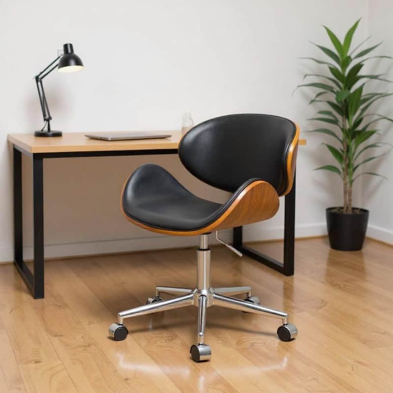 Brown Black and Silver Adjustable Height Swivel Rolling Office Chair - Black