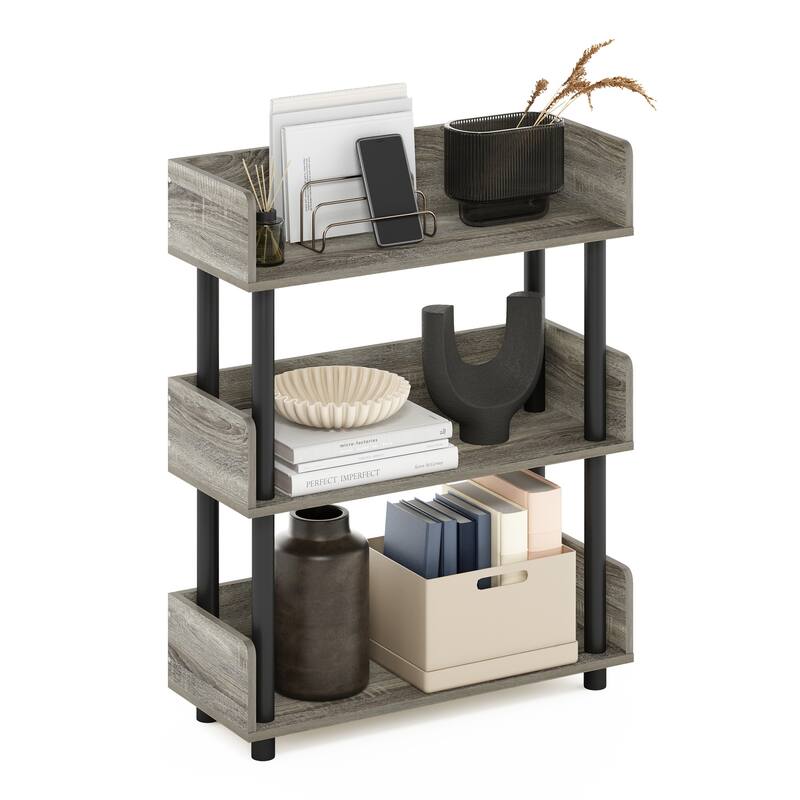 3 Tiers Wood Household Shelving Unit in French Oak/Black (23.62 in. W x 29.61 in. H x 9.21 in. D) - 23.62