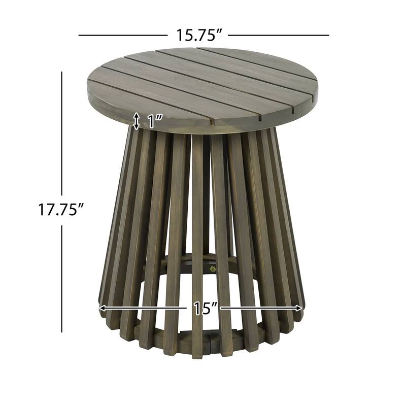 15.75-Inch Outdoor Acacia Wood Round Side Table with Slated Base