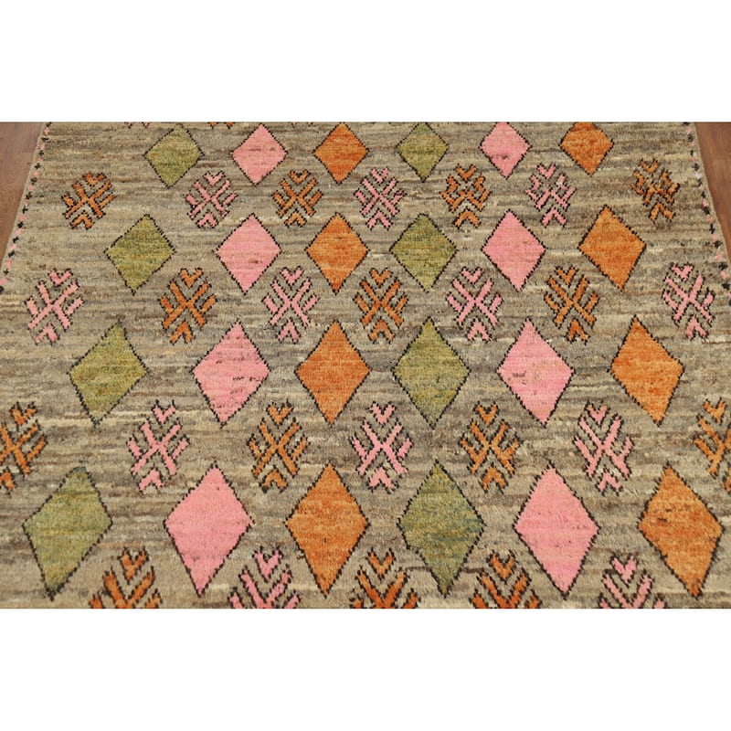 Geometric Moroccan Square Area Rug Hand-Knotted Wool Carpet - 5'9" x 6'4"