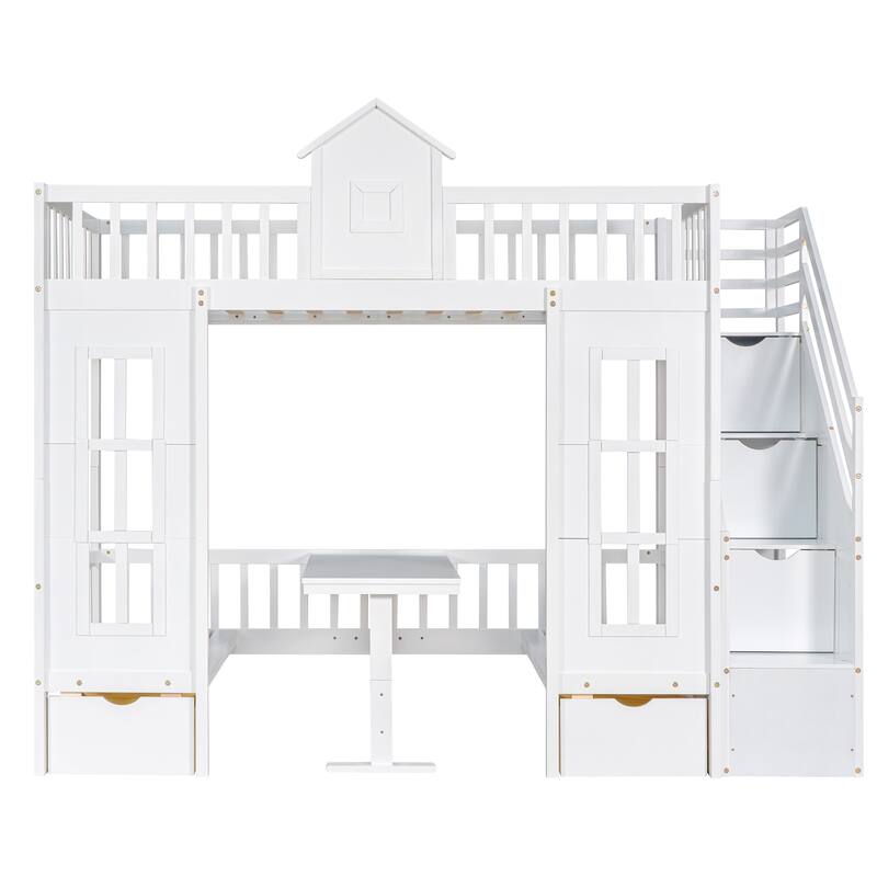 Twin-Over-Twin Bunk Bed with Desk and Drawers