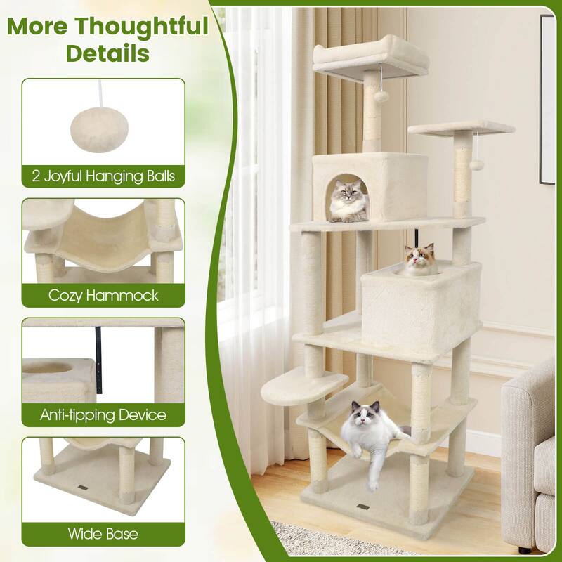 Costway 70” Cat Tree for Indoor Cats with Padded Top Perch, Dual - See Details