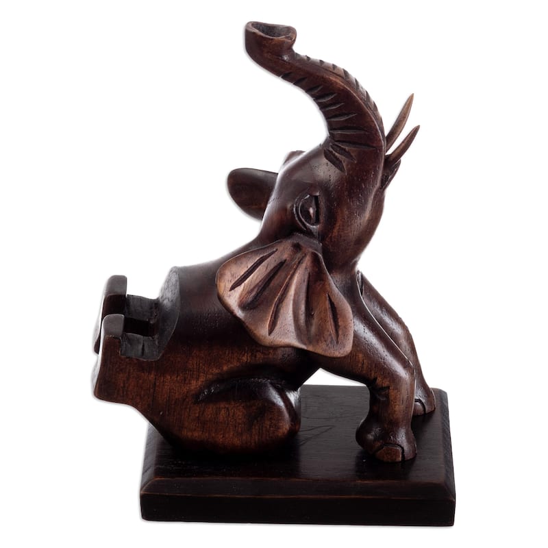 Novica Handmade Prosperity Elephant Wood Phone Holder