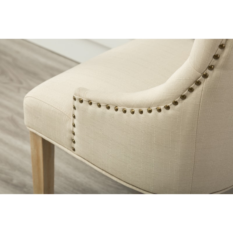 Luxurious Dressing Chair Side Chair with Nailhead Trim, Tan Vanity Chair Reception Chair with Wood Legs Set of 2