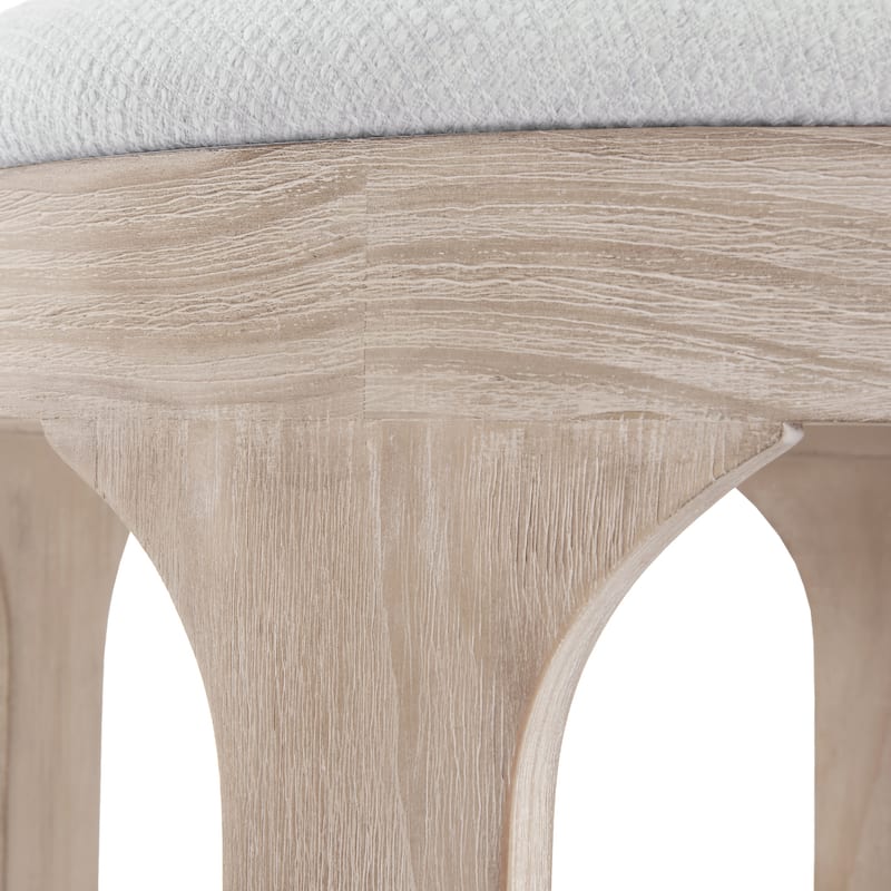 Open Framed Wooden Base Pouf Ottoman - 20.5" - White and Beige