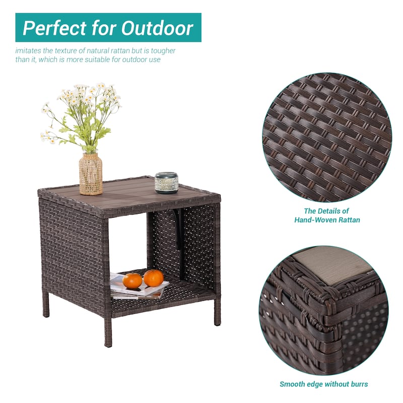 BONOSUKI Outdoor Patio PE Wicker All-Weather Square Coffee Table