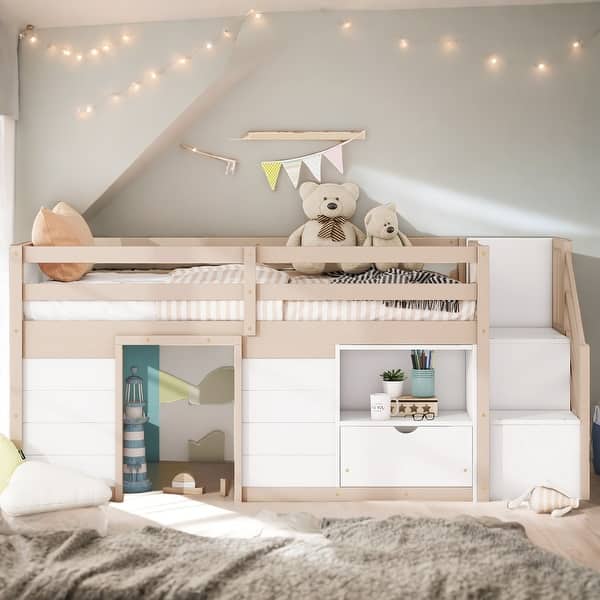 slide 2 of 21, Multiple Functional Twin Size Storage Low Loft for Kids Cream