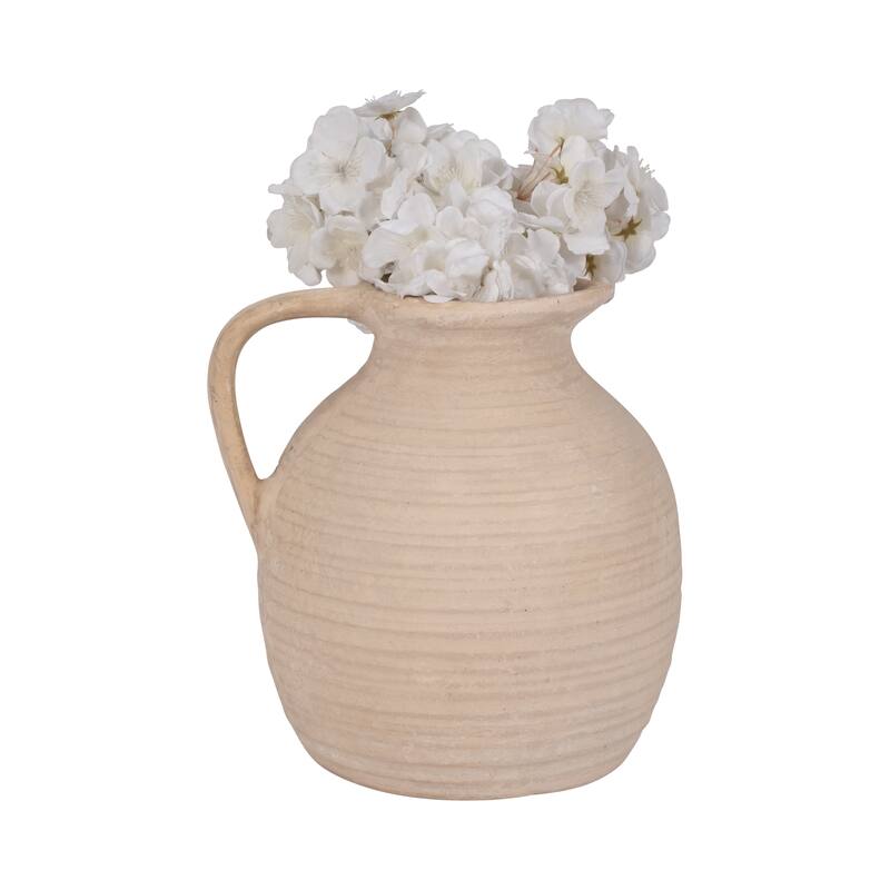 Sagebrook Home Ivory Paper Mache 10" Pitcher Vase - Rustic Elegance, Artisan Crafted