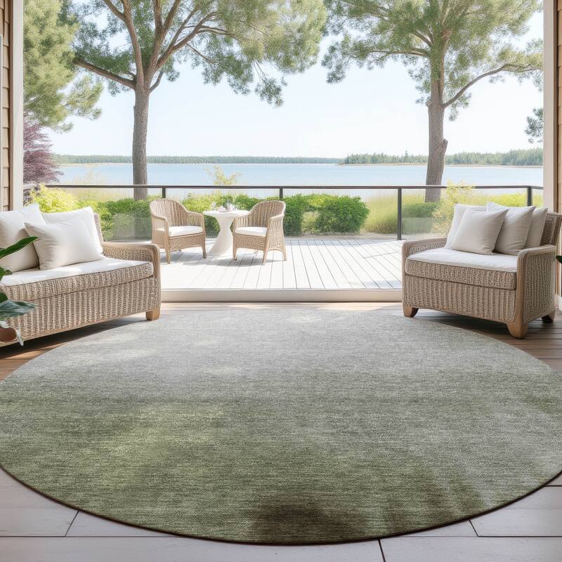Machine Washable Indoor/ Outdoor Modern Dawn Chantille Rug - Celery - 8' x 8'