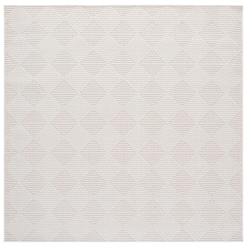 SAFAVIEH Veranda Eggerke Washable Indoor/Outdoor Rug - Weather Resistant & Easy Cleaning - 6'7" Square - Ivory/White
