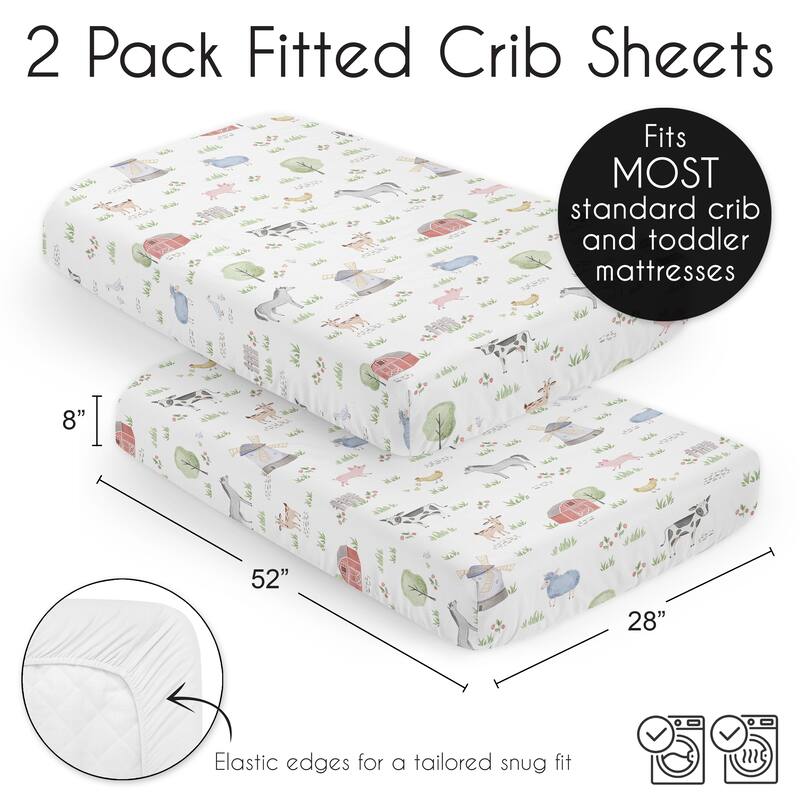 Farm Animals Boy Girl 2pc Fitted Crib Sheets Gender neutral Watercolor Farmhouse Barn Horse Cow Pig Sheep Red Black and White