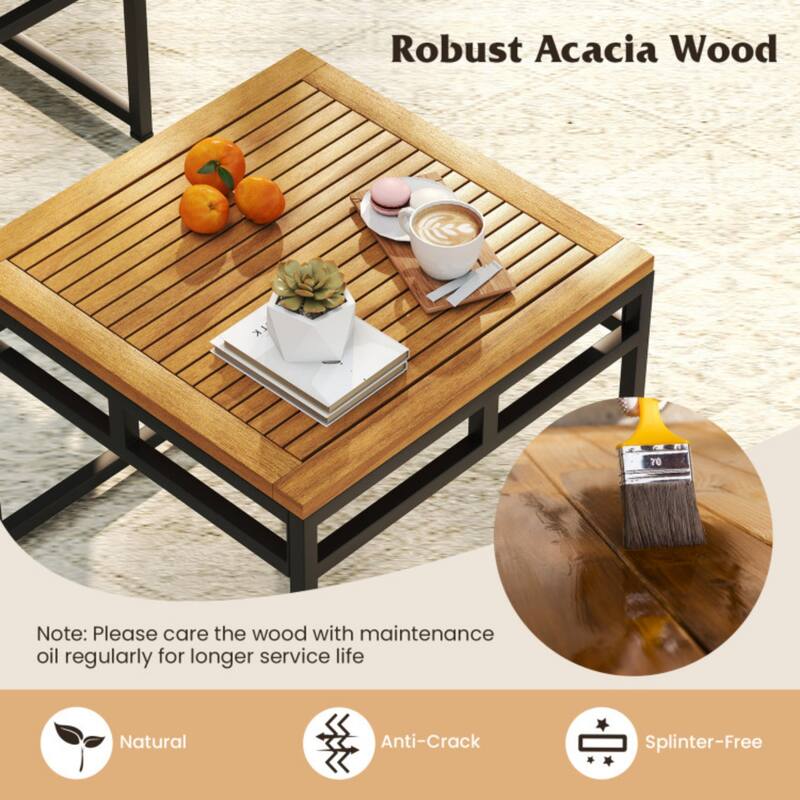 4-Piece L-Shaped Design Outdoor Sectional Sofa Set with Acacia Wood Table and Beige Cushions - 25.5" x 47.5" x 26"