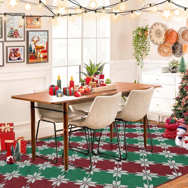 GustoWave Christmas Geometric Throw Area Rugs, Non Slip Machine Washable, Green+Red - 1'6" x 2'6" - Multi 6*9ft