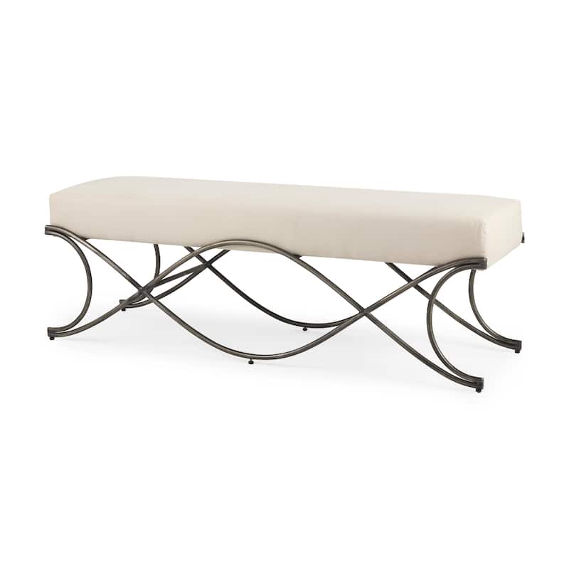 Ayla Gray Fabric Seat w/ Dark Nickel Metal Frame Bench - Cream