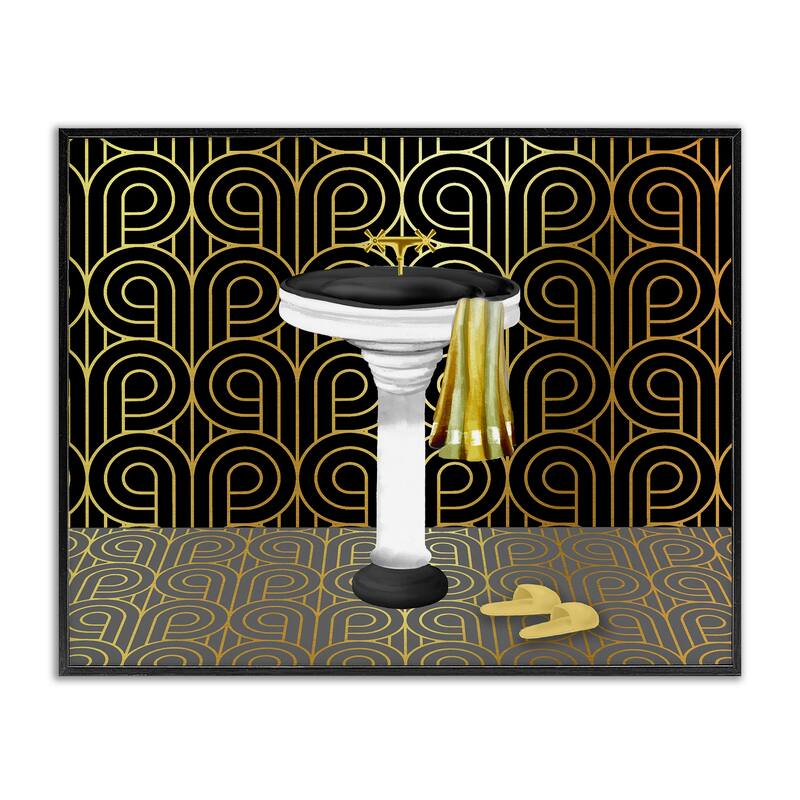 Stupell Bathroom Sink Deco Style Framed Giclee Art Design By Conrad Knutsen - 20 x 16 - Black