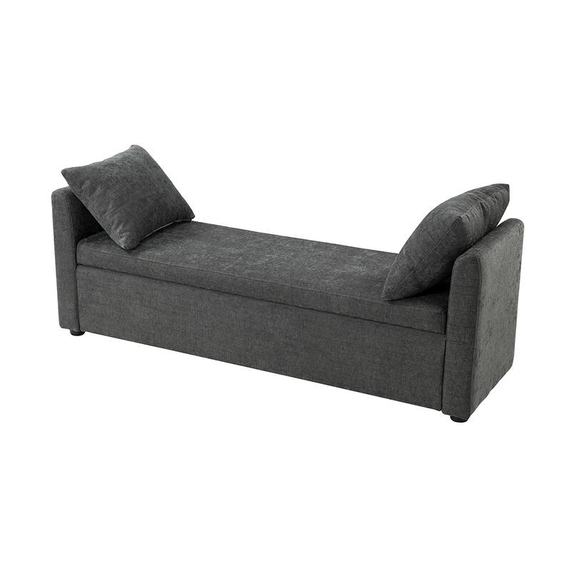 Franco Modern Upholstered Storage Bench with Two Throw Pillows and Thick Padded Cushion