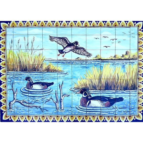 slide 2 of 3, 60in x 42in Lake Tahoe View Design 70pc Tile Ceramic Wall Mural