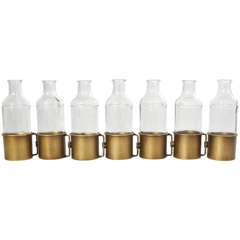 Gold Metal Adjustable Bottle Decorative Vase with Clear Glass Bottles