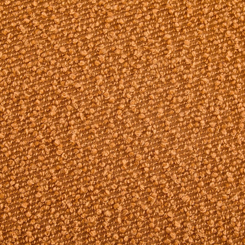 Modish Round Ottoman: Boucle Top with Splayed Rubber Wood Legs, Pumpkin Orange