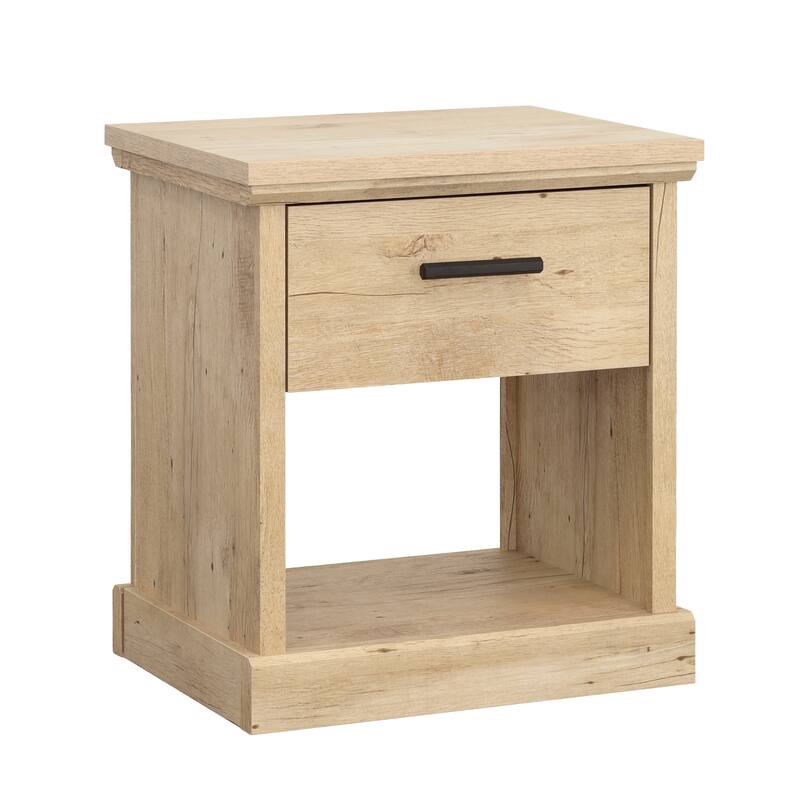 Engineered Wood Farmhouse Night Stand with Open Shelf and Smooth Drawer, Brown