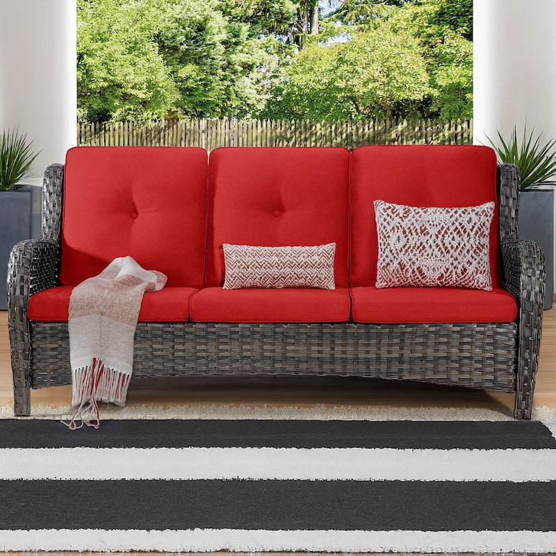 Cozywor 3-Seat Wicker Outdoor Patio Sofa Sectional Couch with Cushions