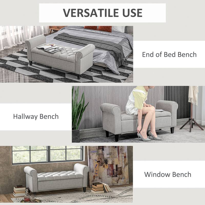 Velvet Button Tufted Storage Bench with Flip Top and Rubberwood Legs - 51.25" W x 17.75" D x 25.5" H