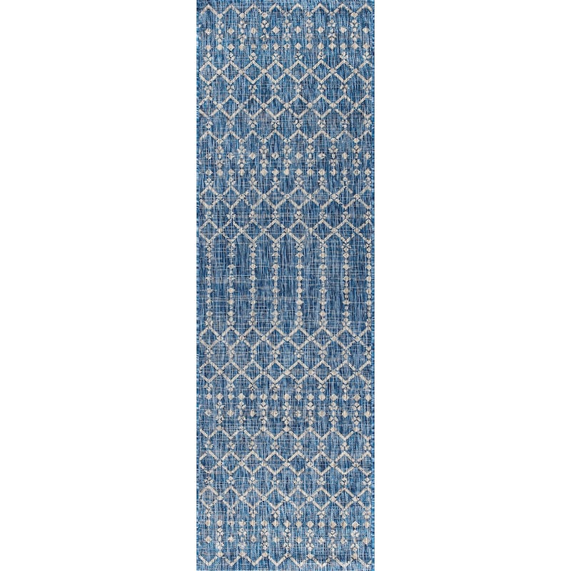 JONATHAN Y Trebol Moroccan Geometric Textured Weave Indoor/Outdoor Area Rug - 2 X 14 - Navy/Light Gray