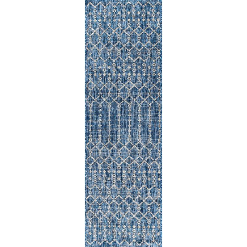 JONATHAN Y Trebol Moroccan Geometric Textured Weave Indoor/Outdoor Area Rug - 2 X 8 - Navy/Light Gray