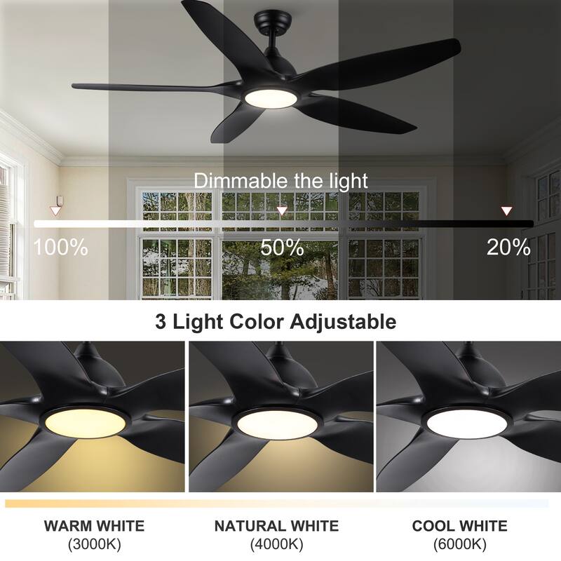 60 in.Matte White Indoor Ceiling Fan with Light, DC Motor and Remote Control