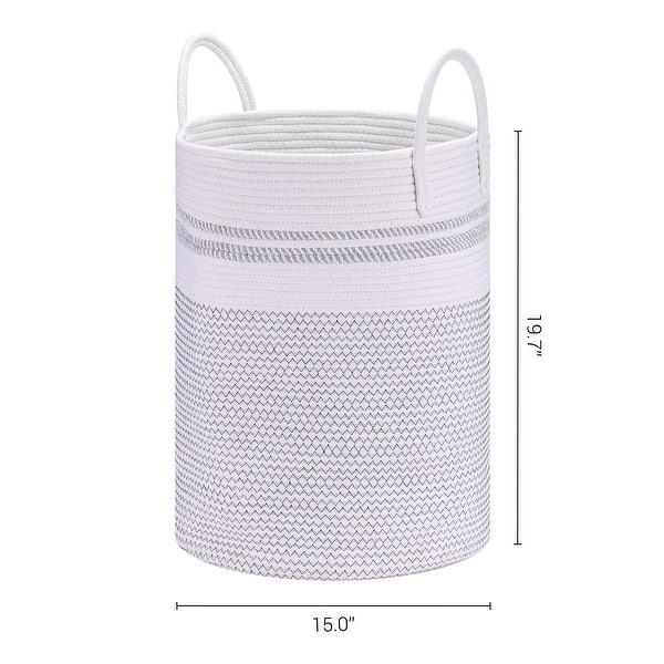 dimension image slide 3 of 5, Woven Storage Bin with Handles, Shelf Closet Storage Basket Organizer Bin for Blankets, Clothes, Shoes in Living Room Home Decor