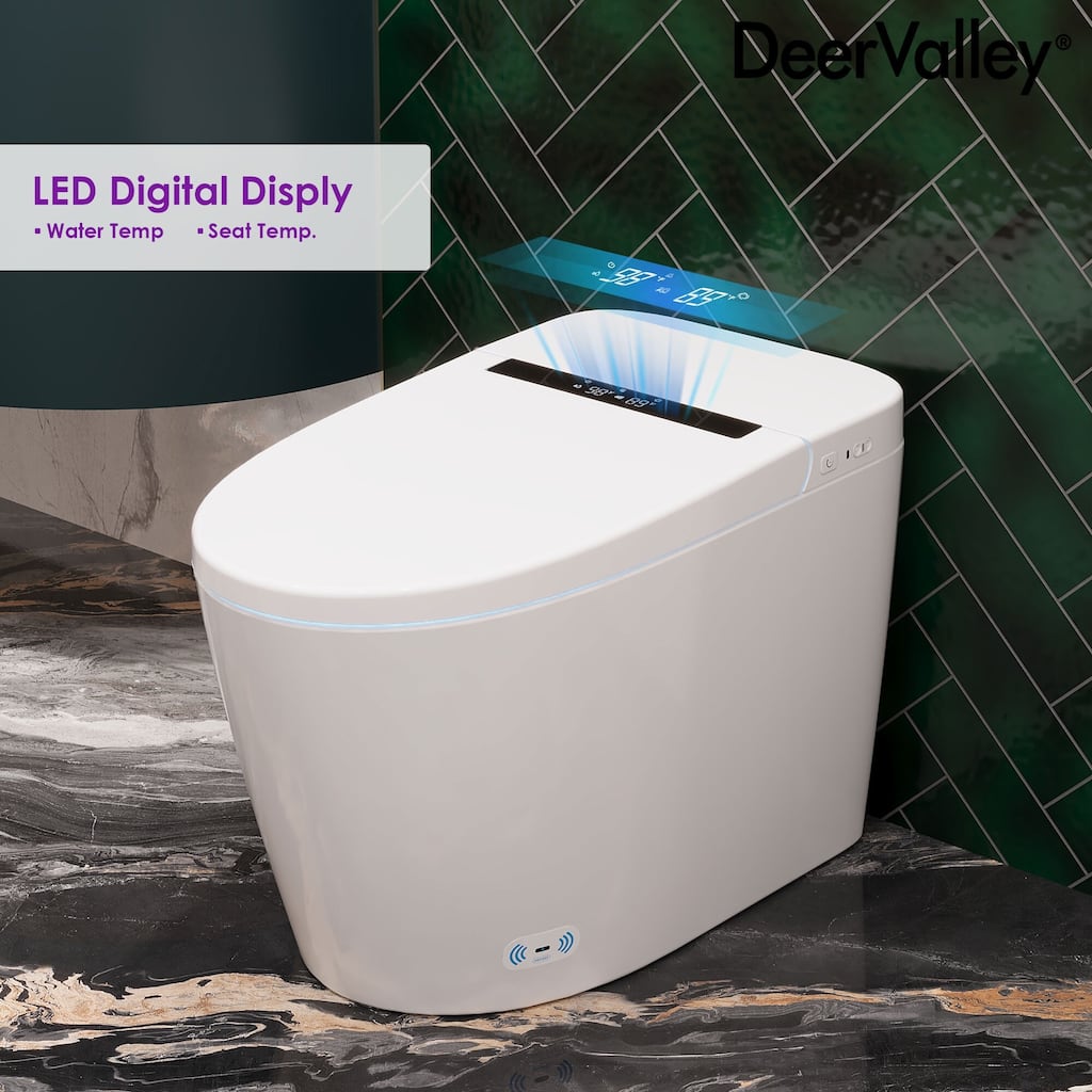 DeerValley smart toilet, heated seat, warm dryer, foot sensor operation, night light, non tank toilet with LED display screen