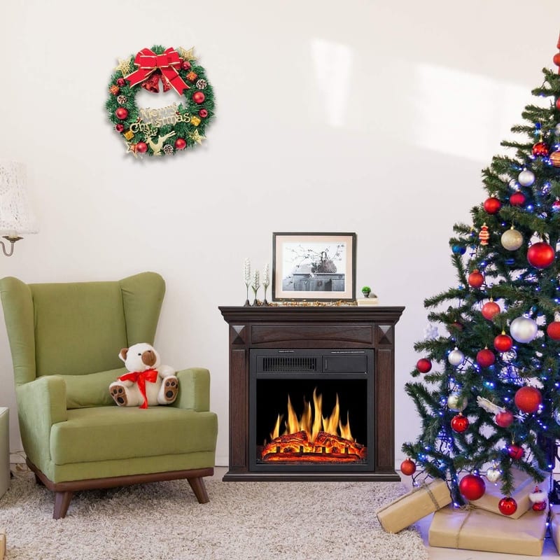Electric Fireplace Mantel Wooden Surround Firebox - Brown