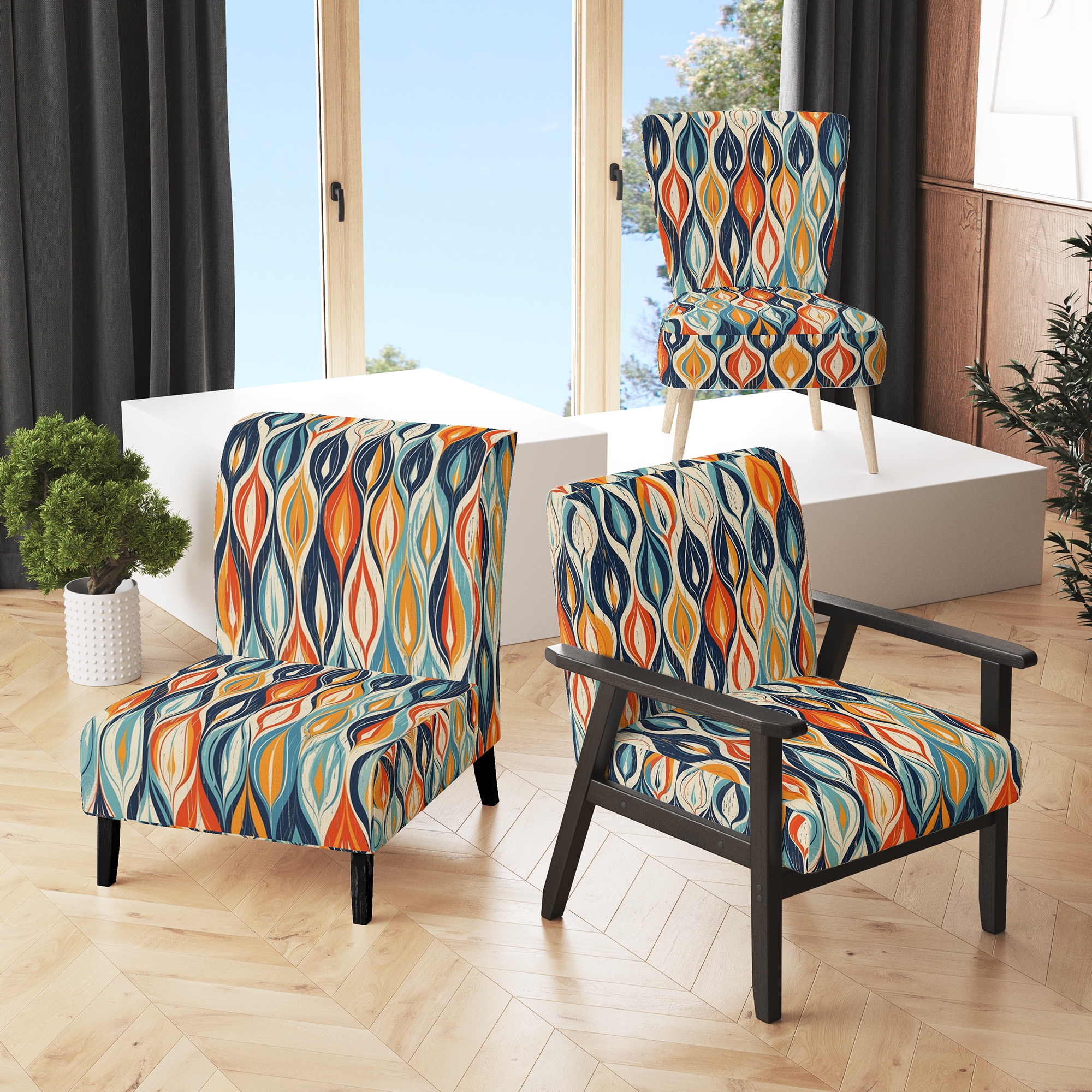 Orange and 2025 blue accent chair