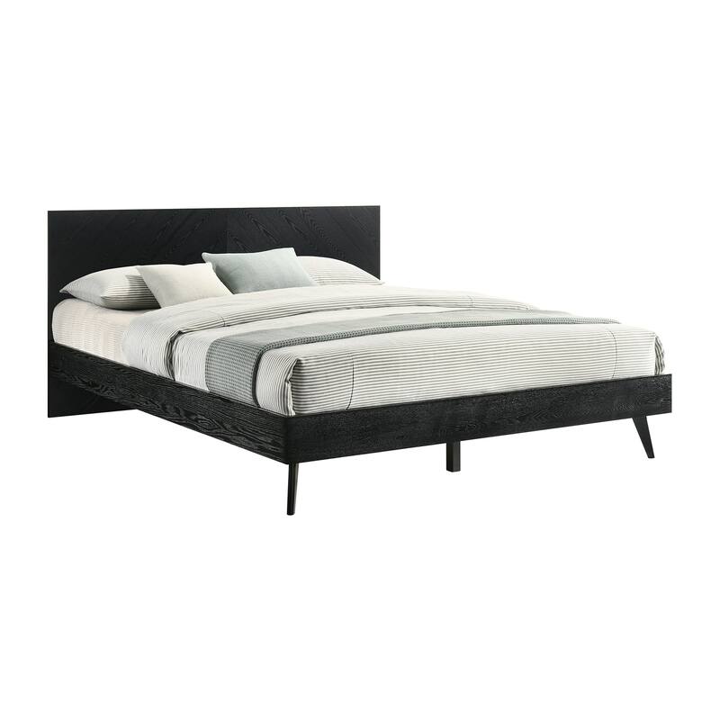King Size Bed Frame Wood Platform Bed Modern Black Finish Bedroom Furniture