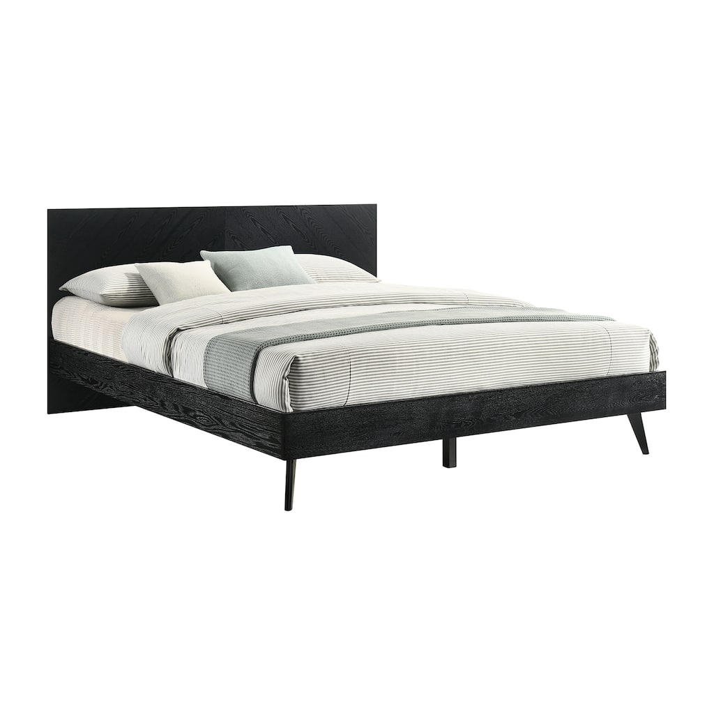 King Size Bed Frame Wood Platform Bed Modern Black Finish Bedroom Furniture