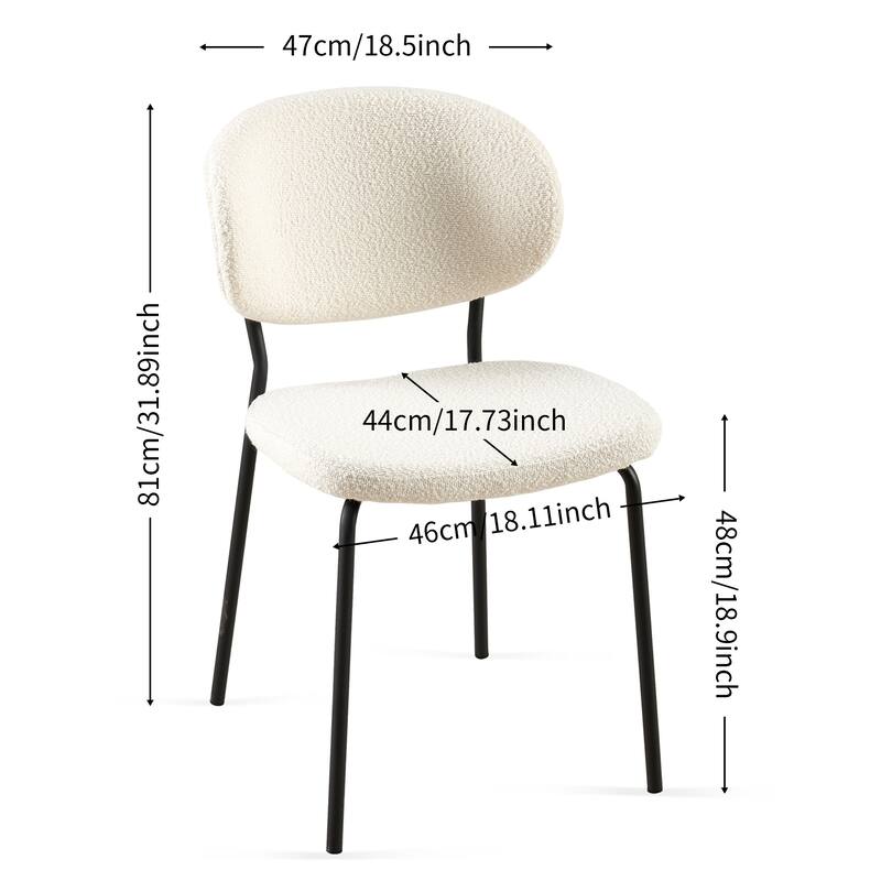 Modern 2 Piece Fabric Kitchen Dining Chair with Backrest, Cushioned, Metal Legs for Dining Room Kitchen Living Room Bedroom