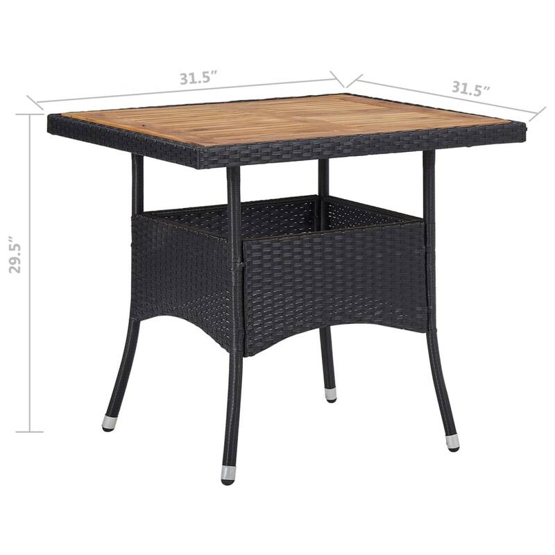 Outdoor Dining Table, 31 Inch Square Acacia Wood Top Black Rattan Base