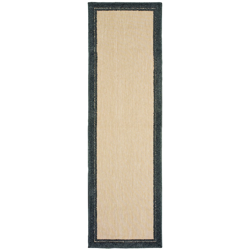 Vista Home Capri Mixed Pile Bordered Black/Tan Indoor-Outdoor Area Rug.